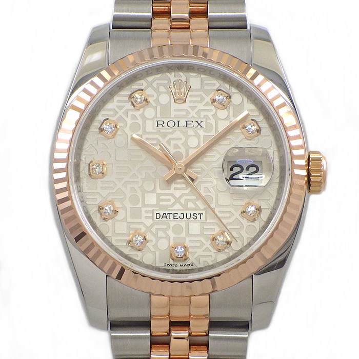 ロレックス Rolex 腕時計 デイトジャスト 116231G 10ポイント ダイヤインデックス ルーレット刻印 シルバー コンピューター文字盤 デイトK18PG SS 自動巻き 【中古】