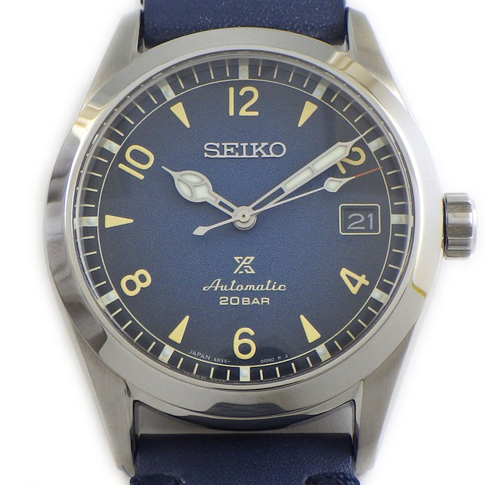 【5日限定★対象品3％OFF＆全品P3倍】 セイコー SEIKO 腕時計 プロスペックス アルピニスト SBDC117/6R35-01B0 デイト 裏スケ 夜光インデックス 夜光針 グラデーション ブルー文字盤 SS カーフレザー 自動巻き 【中古】