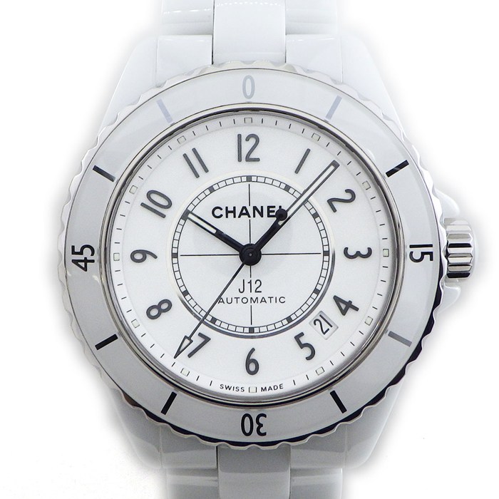 【最大3万円OFFクーポン配布中】 シャネル CHANEL 腕時計 J12 H5700 デイト 裏スケ 夜光インデックス 夜光針 回転ベゼル ホワイト 文字盤 セラミック 自動巻き 【箱・保付き】 【中古】