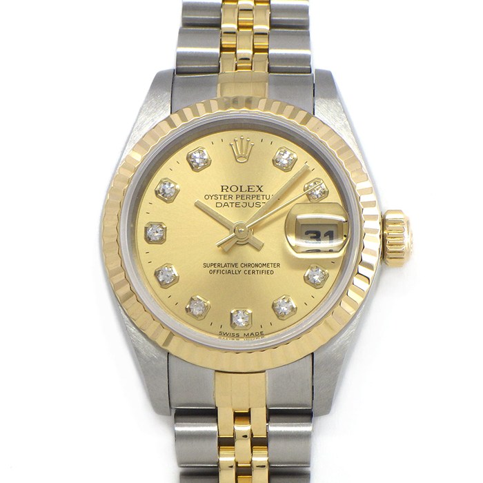【5日限定★対象品3％OFF＆全品P3倍】 ロレックス Rolex 腕時計 デイトジャスト 69173G U番 1997年製 10ポイント ダイヤインデックス サンレイ シャンパンカラー文字盤 フルーテッドベゼル ジュビリーブレス K18YG SS 自動巻き 【OH済み】 【中古】