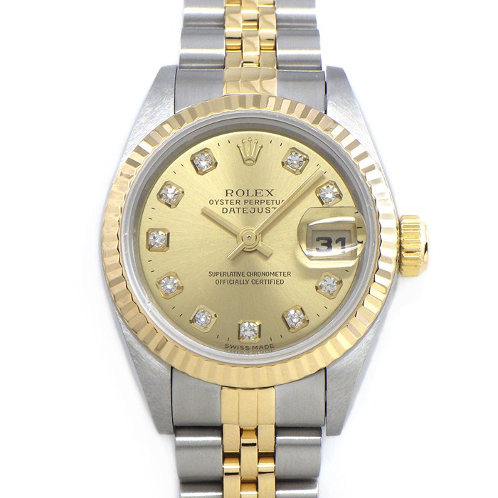 【5日限定★対象品3％OFF＆全品P3倍】 ロレックス Rolex 腕時計 デイトジャスト 69173G T番 1996年製 10ポイント ダイヤインデックス サンレイ シャンパンカラー文字盤 フルーテッドベゼル ジュビリーブレス K18YG SS 自動巻き 【中古】