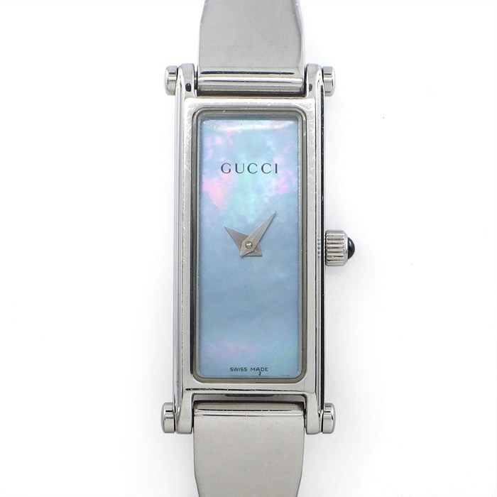 【5日限定★対象品3％OFF＆全品P3倍】 グッチ GUCCI 腕時計 ブレスウォッチ 1500L バングル ホースビット レクタンギュラー ブルー マザーオブパール文字盤 SS クオーツアナログ 【中古】