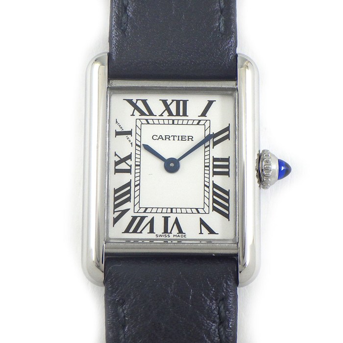 【5日限定★対象品3％OFF＆全品P3倍】 カルティエ Cartier 腕時計 タンクマスト SM WSTA0042 レクタンギュラー シルバー文字盤 ローマンインデックス レザーベルト SS クオーツアナログ 【中古】
