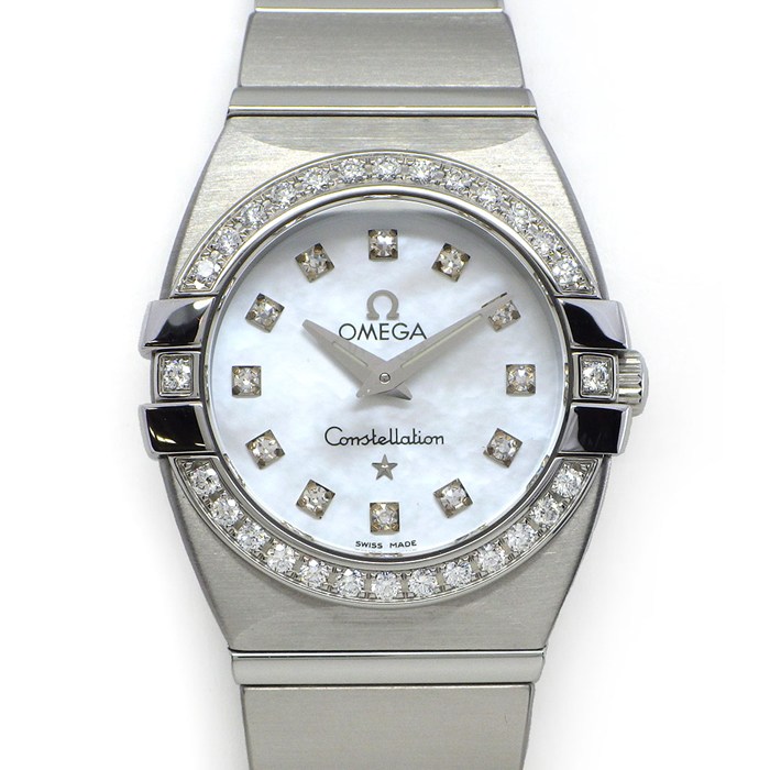 【5日限定★対象品3％OFF＆全品P3倍】 オメガ OMEGA 腕時計 コンステレーション ダブルイーグル 1589.75.00 ダイヤベゼル 12ポイント ダイヤインデックス ホワイト マザーオブパール文字盤 SS クオーツアナログ 【箱・保付き】 【中古】