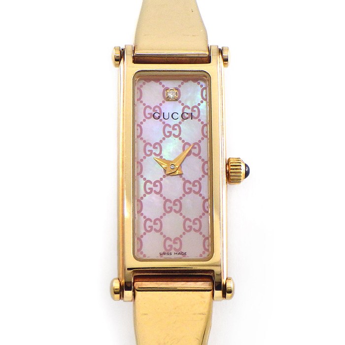【5日限定★対象品3％OFF＆全品P3倍】 グッチ GUCCI 腕時計 ブレスウォッチ 1500L バングル ホースビット 1ポイント ダイヤモンド レクタンギュラー GGロゴ ピンク マザーオブパール文字盤 ピンクGP クオーツアナログ 【中古】