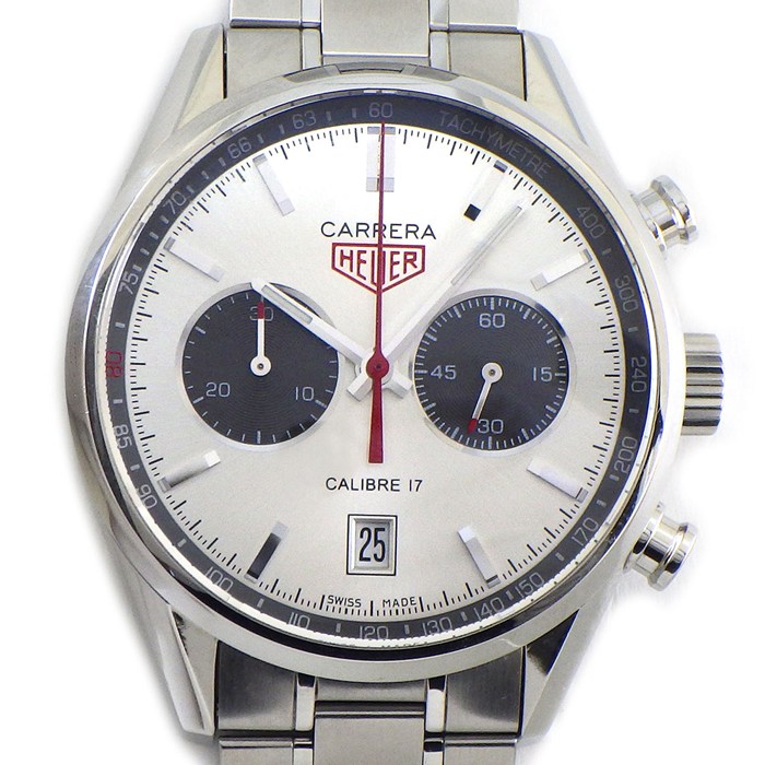 【5日限定★対象品3％OFF＆全品P3倍】 タグ・ホイヤー TAG Heuer 腕時計 カレラ ジャックホイヤー キャリバー17 CV2119.BA0722 シルバー文字盤 デイト クロノグラフ 夜光インデックス スモールセコンド 夜光針 SS 自動巻き 【中古】