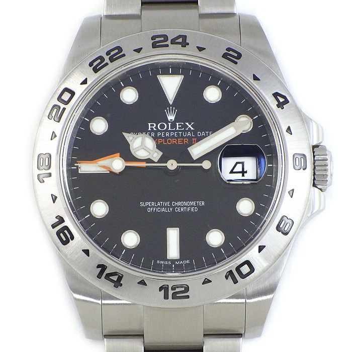 【5日限定★対象品3％OFF＆全品P3倍】 ロレックス Rolex 腕時計 エクスプローラー2 216570 ルーレット刻印 ブラック文字盤 デイト 夜光インデックス 夜光針 SS 自動巻き 【箱・保付き】 【中古】