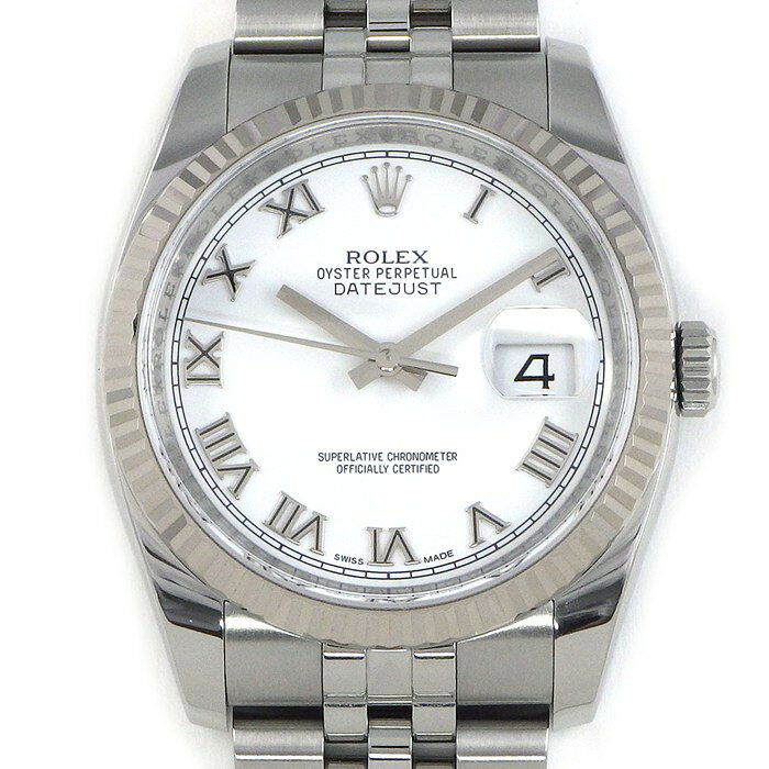 【5日限定★対象品3％OFF＆全品P3倍】 ロレックス Rolex 腕時計 デイトジャスト 116234 ランダムシリアル ルーレット刻印 ホワイト文字盤 ローマンインデックス デイト K18WG SS 自動巻き 【中古】