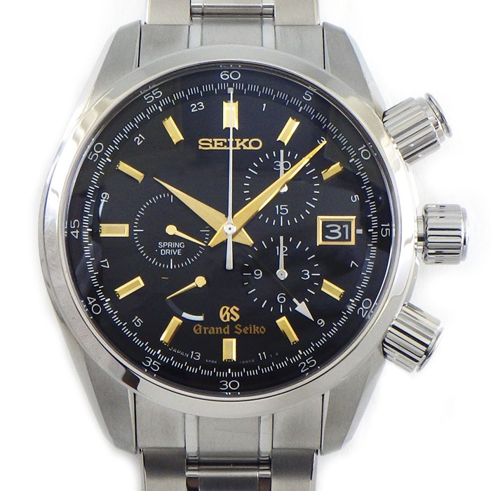 【5日限定★対象品3％OFF＆全品P3倍】 グランドセイコー Grand Seiko 腕時計 SBGC005/9R86-0AC0 ブラック文字盤 デイト クロノグラフ スモールセコンド 裏スケ パワーリザーブ表示 GMT チタン スプリングドライブ 【箱・保付き】 【中古】