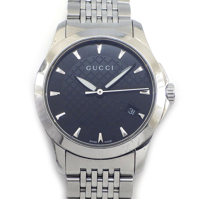 【5日限定★対象品3％OFF＆全品P3倍】 グッチ GUCCI 腕時計 Gタイムレス 126.5/YA126502 ディアマンテ ブラック文字盤 デイト 夜光針 SS クオーツアナログ 【中古】