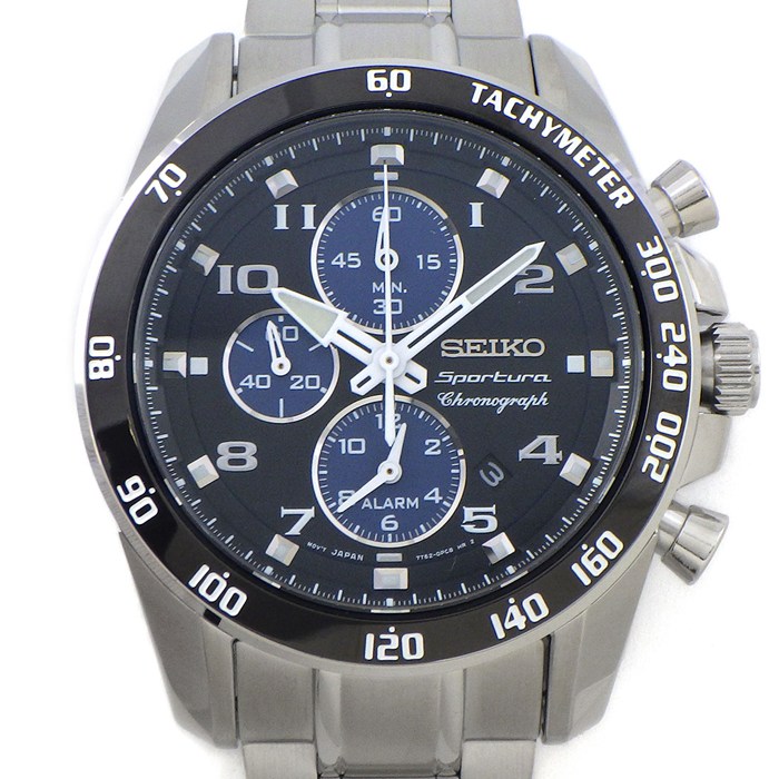 【5日限定★対象品3％OFF＆全品P3倍】 セイコー SEIKO 腕時計 スポーチュラ アラーム クロノグラフ SNAE63P1/7T62-0KF0 デイト タキメーター スモールセコンド 夜光インデックス 夜光針 ブラック/ブルー文字盤 SS クオーツアナログ