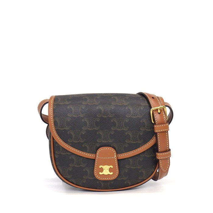 【最大2万円OFFクーポン配布中】 セリーヌ CELINE ショルダーバッグ ブザス ミニ 196702BZJ.04LU タン トリオンフキャンバス カーフスキン ゴールド金具 【中古】
