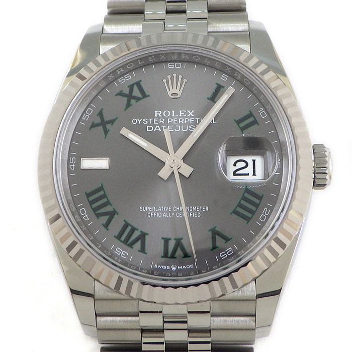 ロレックス Rolex 腕時計 デイトジャスト 36 126234 ルーレット刻印 ランダムシリアル サンレイ スレート文字盤 ローマンインデックス K18WG SS 自動巻き 【箱・保付き】