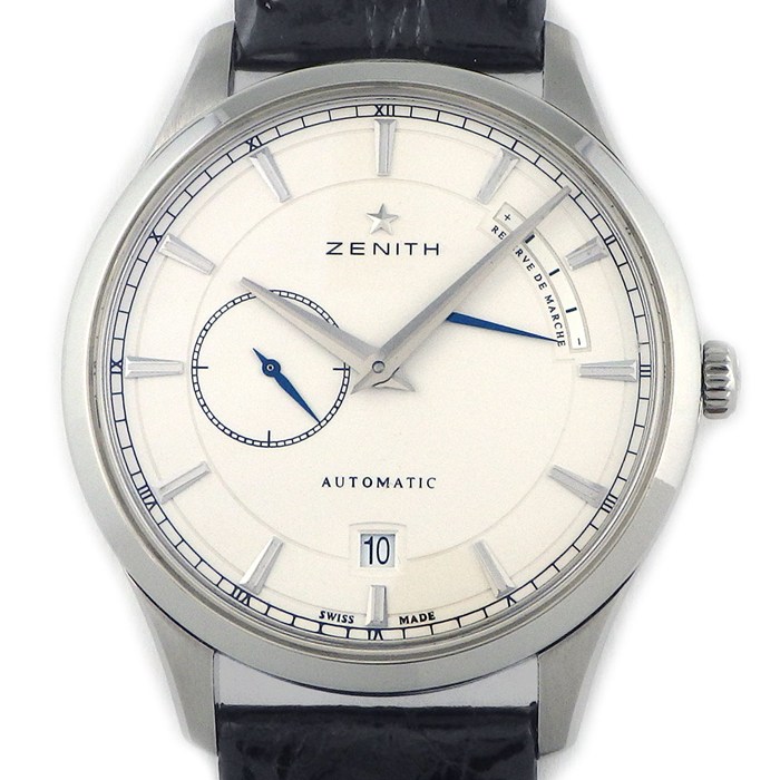 【最大3万円OFFクーポン★スペシャルセール】 ゼニス ZENITH 腕時計 エリート キャプテン パワーリザーブ 03.2122.685 デイト スモールセコンド ホワイト 文字盤 レザーベルト SS 自動巻き