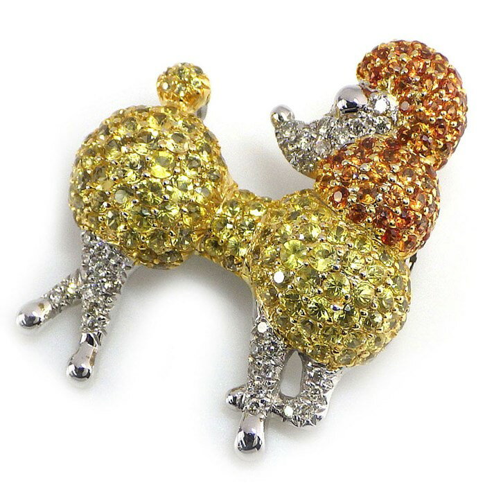 【イエローサファイア オレンジサファイア ダイヤモンド】 ブローチ プードルモチーフ K18WG イエローサファイア オレンジサファイア ダイヤモンド 【中古】のサムネイル