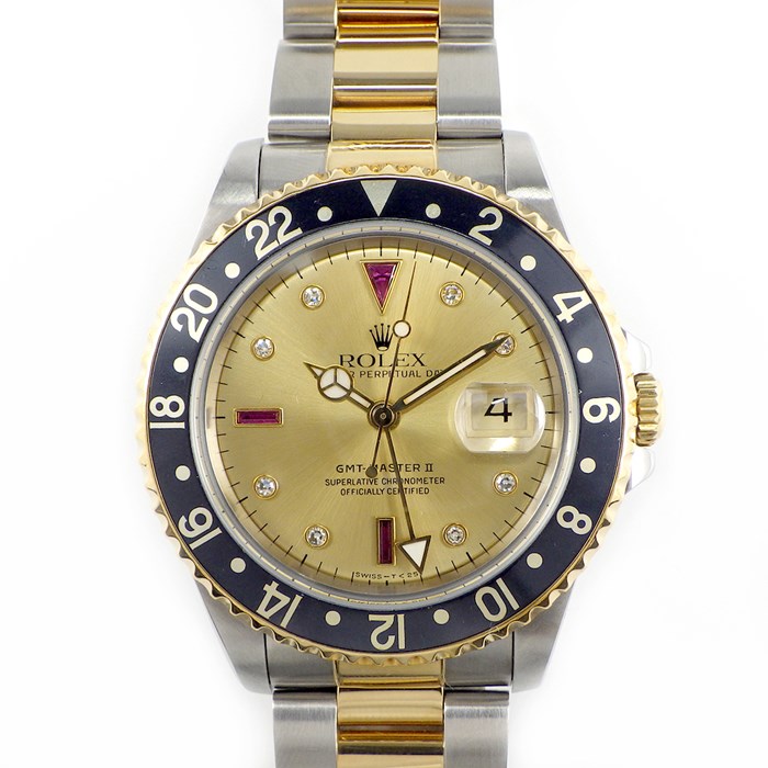ロレックス Rolex 腕時計 GMTマスター2 16713RG X番 K18YG ステンレススチール ブラックベゼル 8ポイント ダイヤモンド 3ポイント ルビー 【中古】