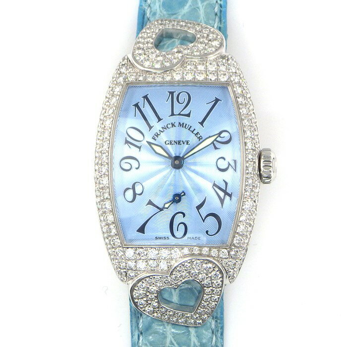 【★最終お値引き品】 フランクミュラー FRANCK MULLER 腕時計 トノーカーベックス クゥー ダイヤベゼル ハートダイヤ ブルーギョーシェ文字盤 尾錠ダイヤ ブルークロコレザー K18WG 手巻き【箱・保付き】 【中古】のサムネイル