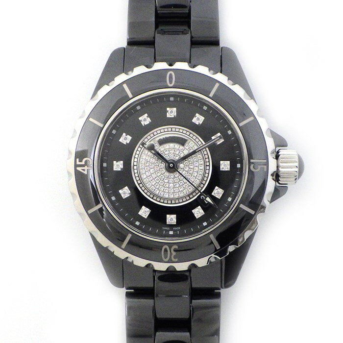 シャネル CHANEL 腕時計 J12 黒文字盤 H2122 センター パヴェダイヤモンド 12ポイ ...