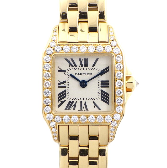 カルティエ Cartier 腕時計 サントスドゥモワゼル WF9001Y7 ダイヤベゼル ホワイト 白 文字盤 ローマ数字 ダイヤモンド K18YG クォーツ 【中古】のサムネイル
