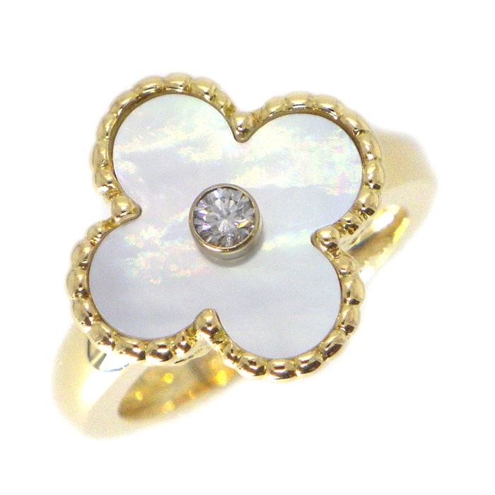 ヴァンクリーフ＆アーペル Van Cleef & Arpels リング ヴィンテージ アルハンブラ マザーオブパール ホワイト シェル 1ポイント ダイヤモンド K18YG 9号 / #49 【中古】のサムネイル