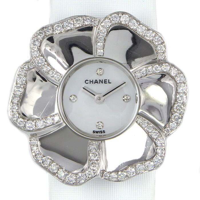 シャネル CHANEL 腕時計 カメリアウォッチ H1187 4ポイント ダイヤインデックス ダイヤベゼル ホワイトシェル 白 文字盤 ダイヤモンド ホワイトシェル K18WG ホワイト レザーベルト クォーツ 【中古】のサムネイル