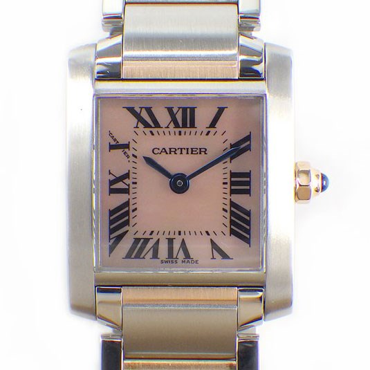 カルティエ Cartier 腕時計 タンクフランセーズSM W51027Q4 ピンクシェル文字盤 ステンレススチール K18PG 【中古】