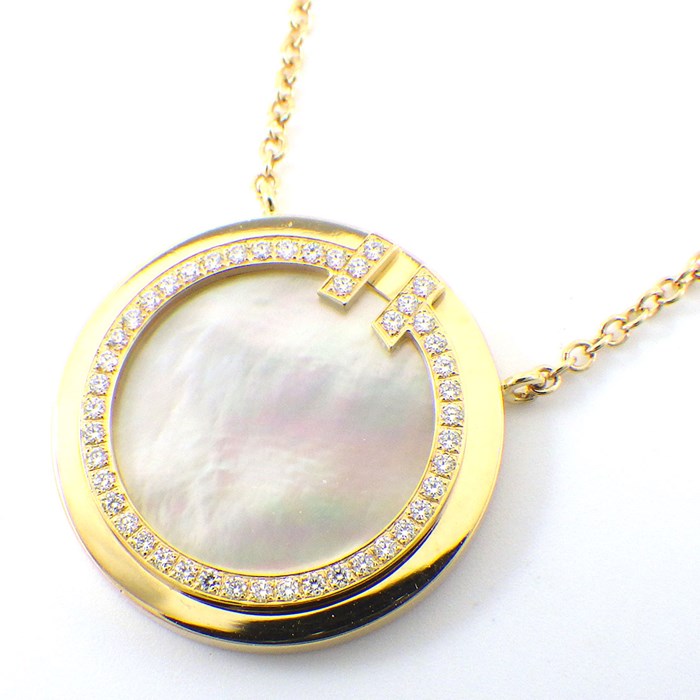 ティファニー Tiffany & Co. ネックレス Tサークル マザーオブパール ラウンド ホワイトシェル 白 ダイヤモンド 0.05ct K18YG 【中古】のサムネイル