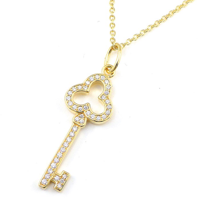 【★最終お値引き品】 ティファニー Tiffany & Co. ネックレス オープン トレフォイルキー ダイヤモンド 0.08ct K18YG 【中古】のサムネイル