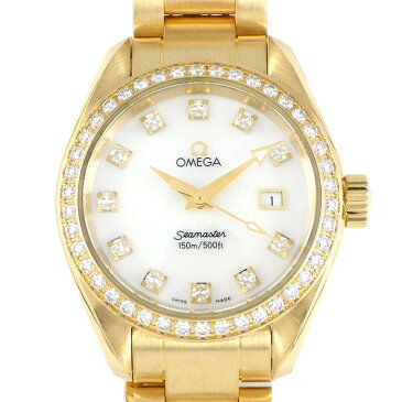 オメガ OMEGA 腕時計 シーマスター アクアテラ 2079.75.00 11ポイント ダイヤインデックス ダイヤベゼル ホワイトシェル 白 文字盤 金 無垢 カレンダー K18YG クオーツアナログ 【箱・保付き】 【中古】