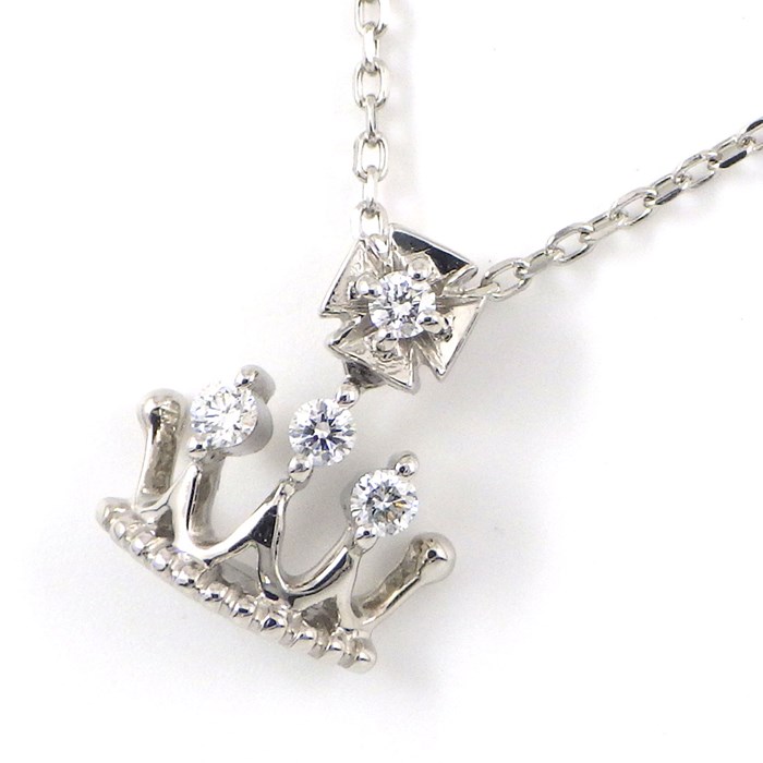 ロイヤルアッシャー ROYAL ASSCHER ネックレス クラウン 王冠 モチーフ 4ポイント ダイヤモンド 0.06ct(G/VS1) PT900 PT850 【中古】