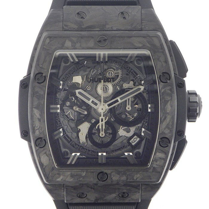 ウブロ Hublot 腕時計 スピリット オブ ビッグバン 641.QK.0110.RX.YOS カレンダー クロノグラフ 裏スケ / スケルトン ブラック文字盤 ヨシダスペシャル 70本限定 カーボン ブラック 黒 ラバー セラミック SS 自動巻き 【箱・保付き】 【中古】