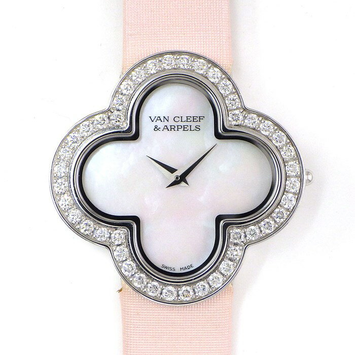 ヴァンクリーフ＆アーペル Van Cleef & Arpels 腕時計 アルハンブラ スモール ARM95800 ダイヤベゼル 0.60ct ホワイトシェル 白 文字盤 K18WG ピンク サテンベルト クオーツアナログ 【箱・保付き】 【中古】のサムネイル