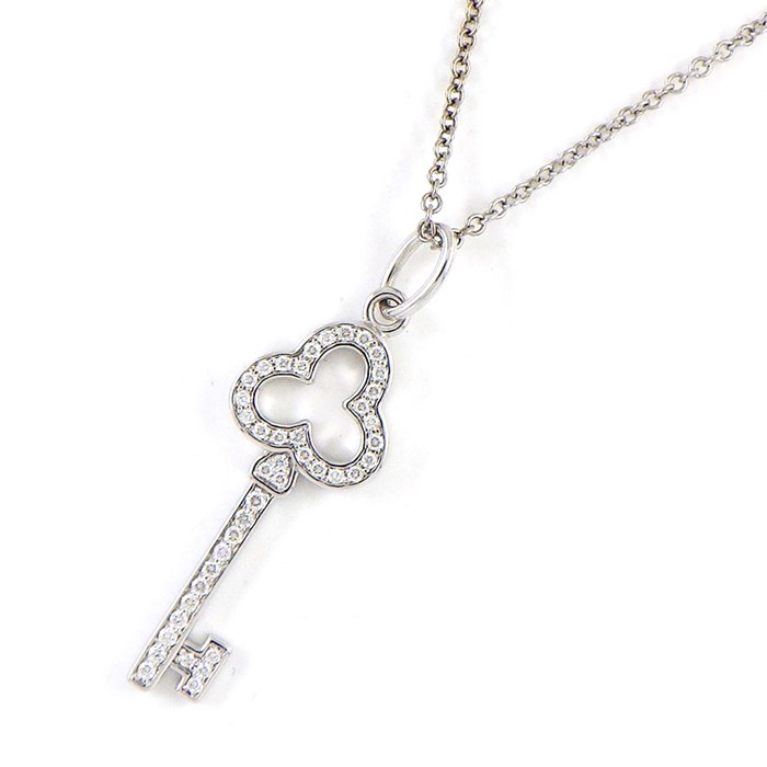 ティファニー Tiffany & Co. ネックレス オープン トレフォイルキー 鍵 クラブ スペード ダイヤモンド 計0.08ct K18WG 【中古】のサムネイル
