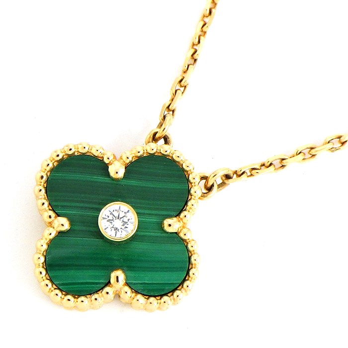 ヴァンクリーフ＆アーペル Van Cleef & Arpels ネックレス ヴィンテージ アルハンブラ 2013年 クリスマス限定 緑 グリーン マラカイト 1ポイント ダイヤモンド K18YG 【中古】のサムネイル