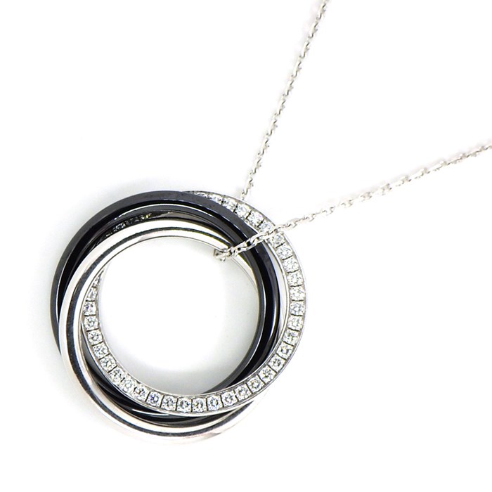 カルティエ Cartier ネックレス トリニティ サークル 44ポイント ダイヤモンド 0.19ct K18WG ブラックセラミック 黒 【箱・保付き】 【中古】のサムネイル