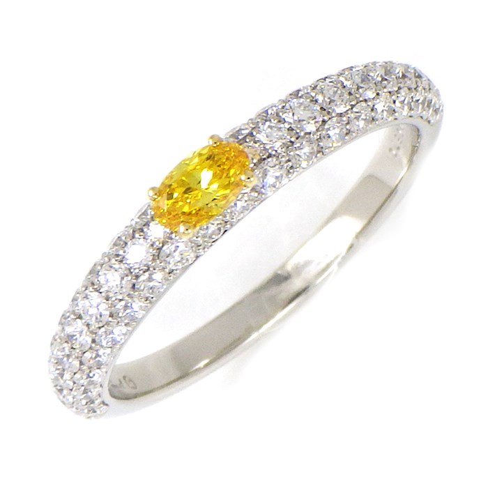 ギメル Gimel リング オーバルカット イエロー ダイヤモンド 0.141ct(FViOY/SI1) ハーフ パヴェ ファンシー ヴィヴィット オレンジ イエロー ダイヤモンド 0.570ct PT950 K18YG 11号 【中古】のサムネイル