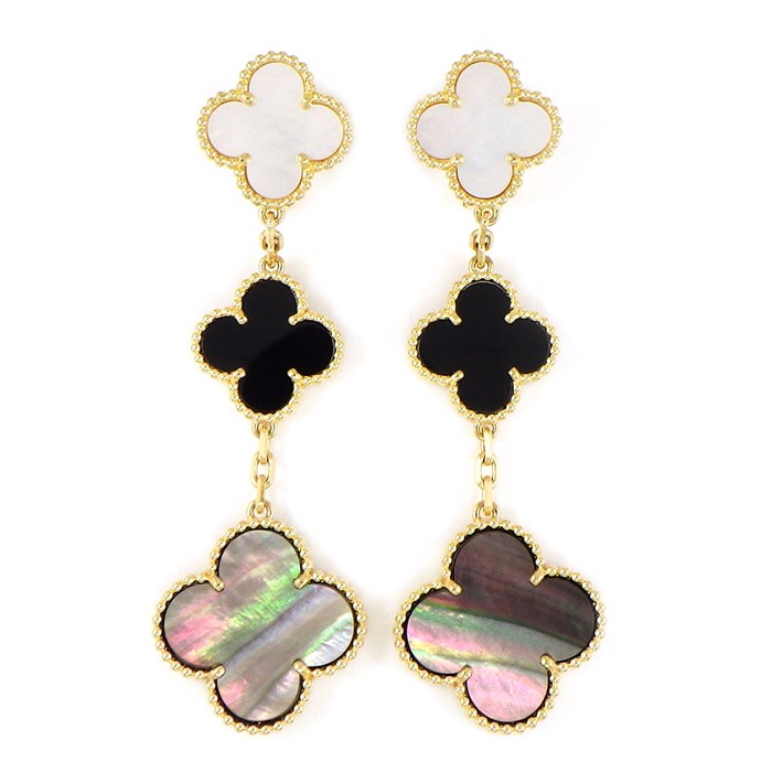 ヴァンクリーフ＆アーペル Van Cleef & Arpels イヤリング マジックアルハンブラ スウィング ドロップ 3モチーフ VCARD79000 ブラック シェル ホワイト シェル オニキス K18YG 黒 白 【中古】のサムネイル