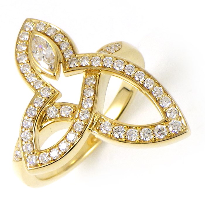 ハリーウィンストン HARRY WINSTON リング リリークラスター FRDYMQRFLC 1ポイント マーキスカット 54ポイント ラウンドカット ダイヤモンド 0.41ct K18YG 12号 【中古】のサムネイル