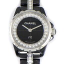 シャネル CHANEL 腕時計 J12 H5236 ブラック/32ポイント ダイヤ文字盤 約0.27ct 116ポイント ダイヤベルト 約1.00ct SS ブラック セラミック 黒 クオーツアナログ 【中古】