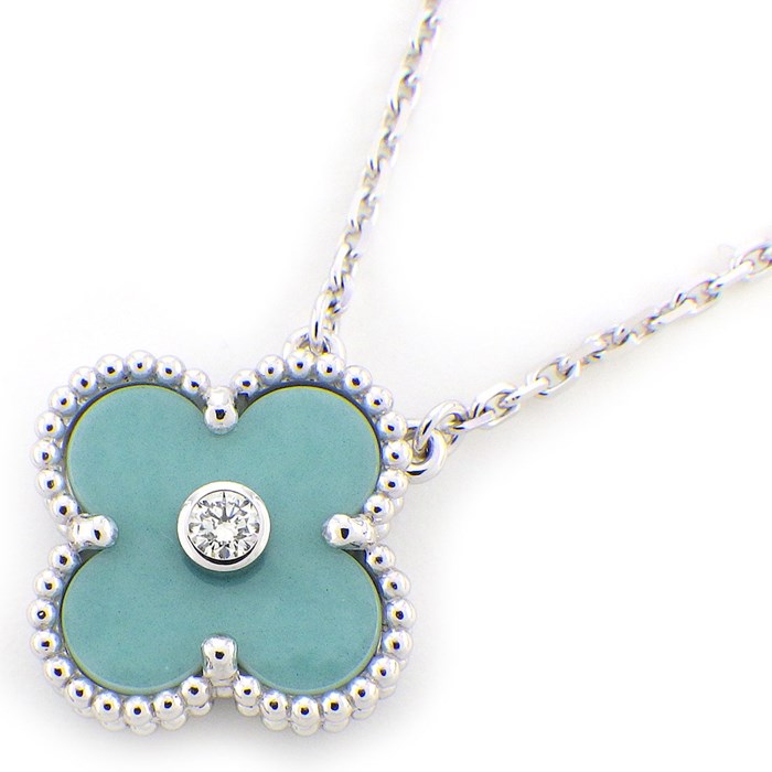 ヴァンクリーフ＆アーペル Van Cleef & Arpels ネックレス ヴィンテージアルハンブラ 2022年 クリスマス 限定モデル 新作 レア セラドングリーン セーブル 1ポイント ダイヤモンド K18WG 【箱・保付き】 【中古】のサムネイル