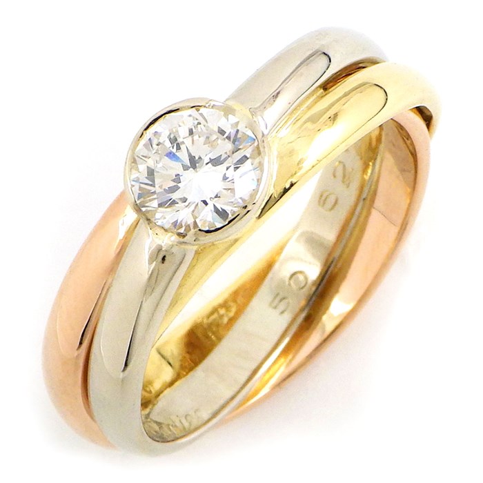 【楽天4周年感謝2％OFFクーポン＆P2倍】 カルティエ Cartier リング トリニティ ソリテール ソリティア 3バンド スリーカラー 1ポイント ダイヤモンド 約0.45ct(H/VS Grade/GD) K18PG K18WG K18YG 10号 / #50 【中古】のサムネイル