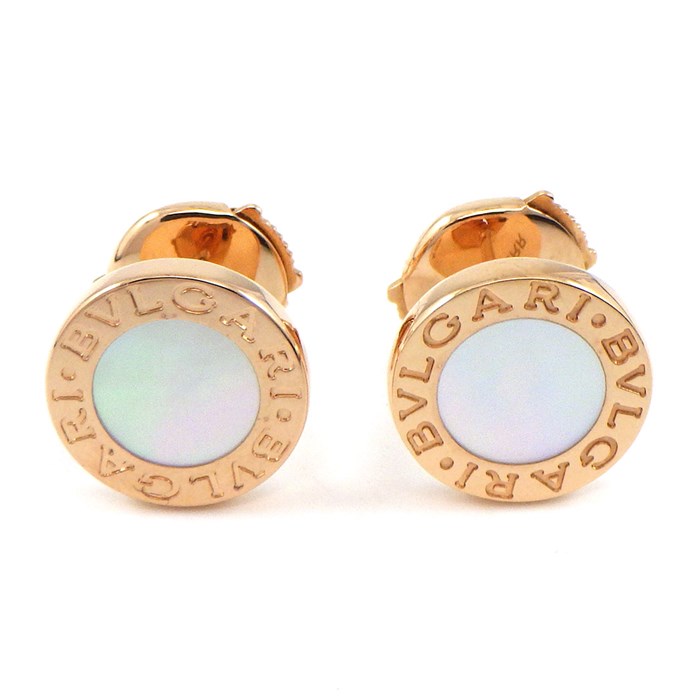 【楽天4周年感謝2％OFFクーポン＆P2倍】 ブルガリ BVLGARI ピアス ブルガリ・ブルガリ シングル 354732 2個セット ロゴ サークル ラウンド ホワイト シェル K18PG 【中古】のサムネイル