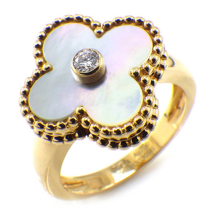 ヴァンクリーフ＆アーペル Van Cleef & Arpels リング ヴィンテージアルハンブラ マザーオブパール VCARA41100 ホワイト シェル 1ポイント ダイヤモンド 0.06ct K18YG 白 10号 / #50 【中古】のサムネイル