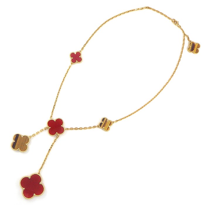 【最大3万円OFFクーポン配布中】 ヴァンクリーフ＆アーペル Van Cleef & Arpels ネックレス マジック アルハンブラ VCARN5JP00 6モチーフ ドロップ スウィング カーネリアン タイガーアイ K18YG 【箱・保付き】 【中古】のサムネイル