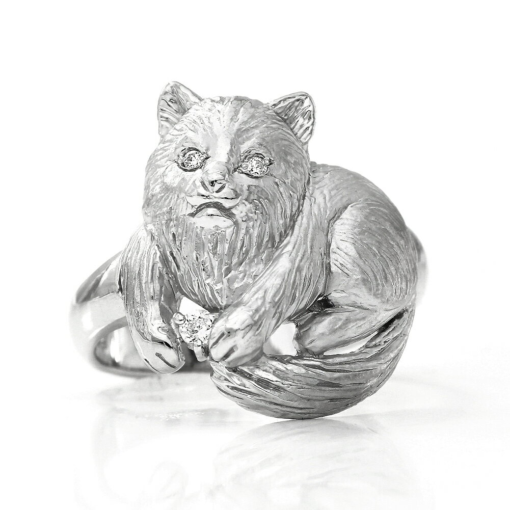 猫リングK18WGレディースダイヤモンドリング指輪ホワイトゴールド