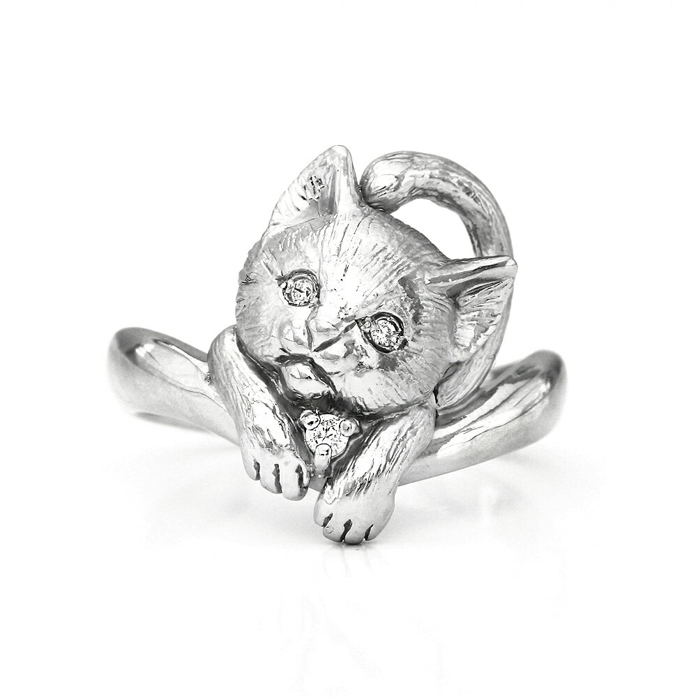 猫リング PT900 レディース ダイヤモンド リング 指輪 プラチナ(4.0)