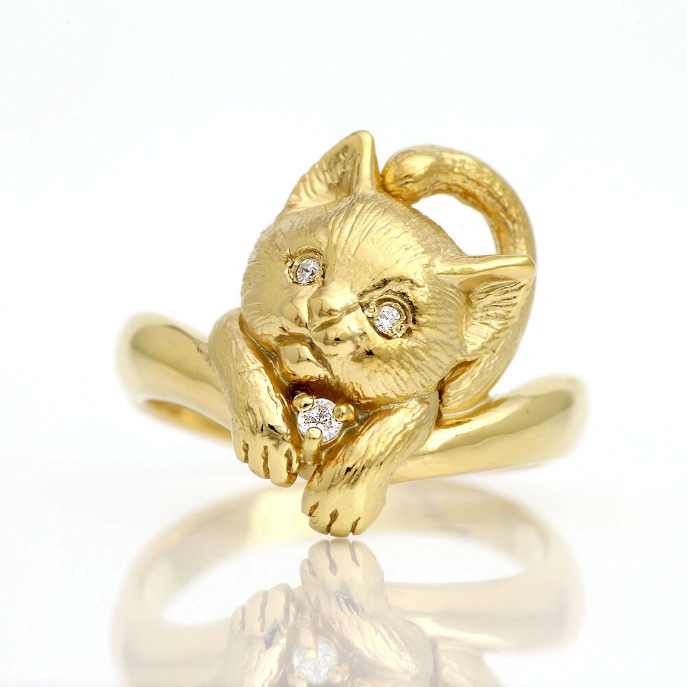 猫リング K18YG レディース ダイヤモンド リング 指輪 イエローゴールド