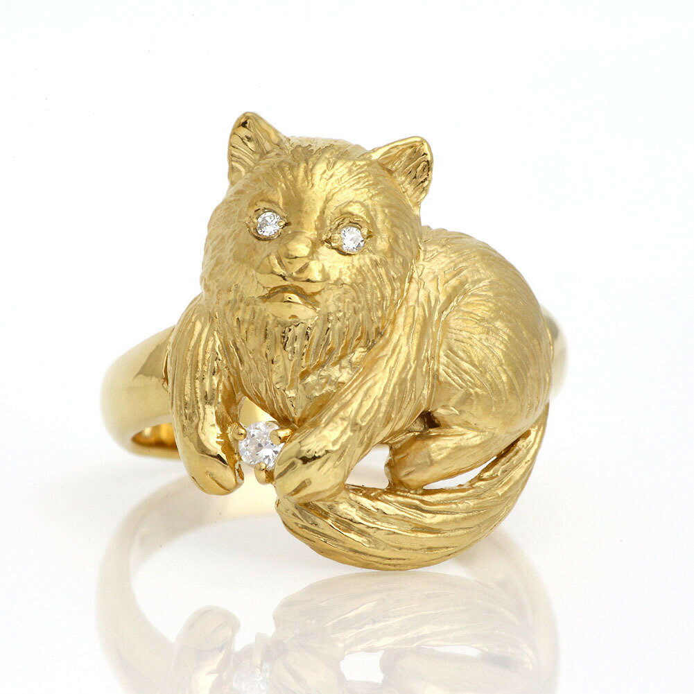 猫リング K18YG レディース ダイヤモンド リング 指輪 イエローゴールド
