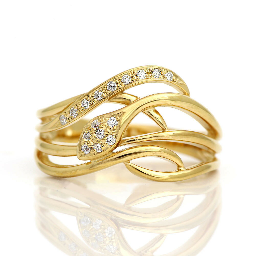 K18YG 蛇 ダイヤモンド リング 指輪 開運 蛇リング 天然ダイヤモンド イエローゴールド