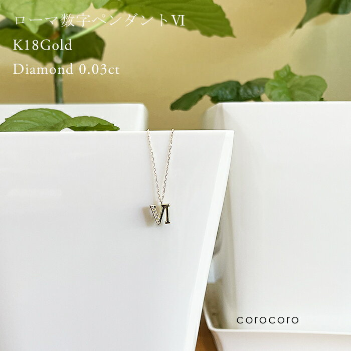 ローマ数字の6 18金 レディース ゴールド ダイヤモンド 18k ネックレス 0.03ct ダイヤ アズキチェーン アクセサリー